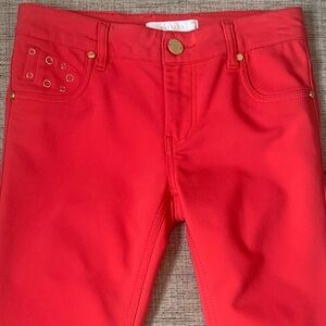 NWOT BALIZZA Pants/Jeans in Coral (Pinkish-Red) w/ Gold Accents, Size 28